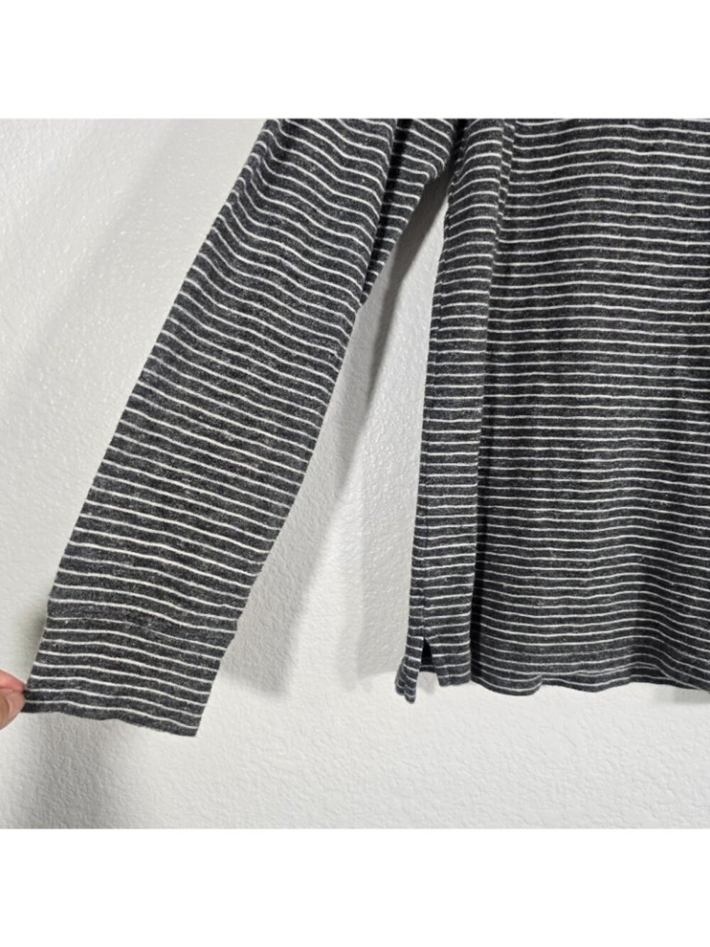 Faherty Stripe Polo Shirt Men Medium Gray Organic Cotton Long Sleeve Collared - Picture 5 of 9